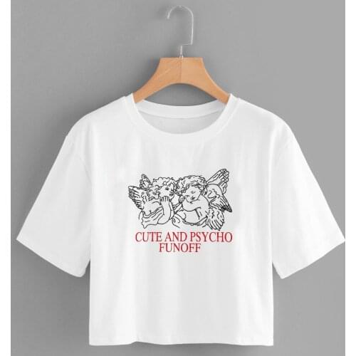 Women Summer Angel Print Fashion Sports Short Sleeve O-Neck Blouse Tops T-shirt sext style funny street style tee crop tops