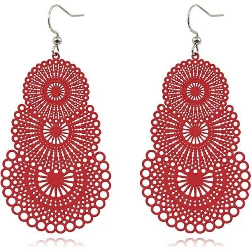 2020 new round hollow out spring Bright color Spray paint drop earring for women