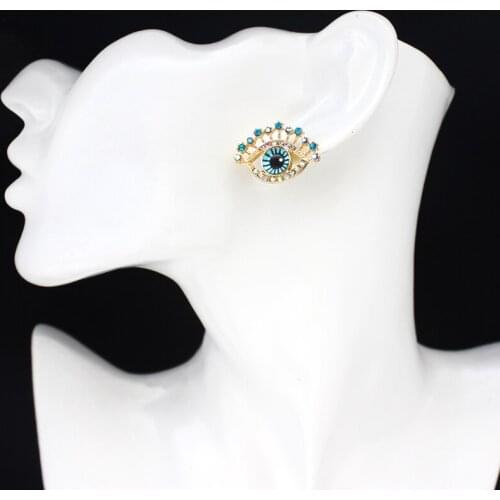 Big Blue Evil Eyes Inlaid With Blue Rhinestone Earrings Women Jewelry Earring For Women Girls Fashion Metal Ear Studs