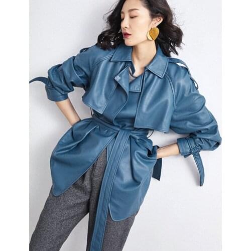 Woman Coats Real Sheepskin 2019 Fashion Winter Sheepskin Leather Coat Female Windbreaker Genuine Long Overcoat Blue And Yellow