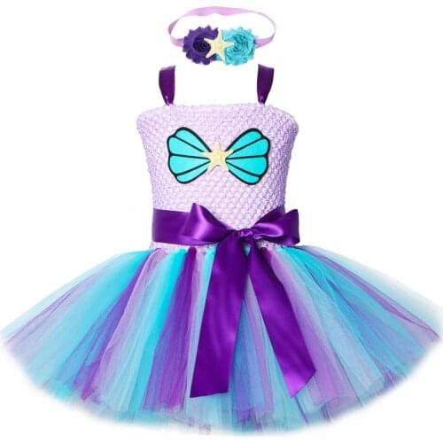 Girls Mermaid Tutu Dress with Headband Outfit Under The Sea Birthday Theme Party Dress for Kids Girl Princess Mermaid Costume