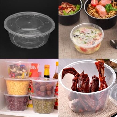 10Pcs 300ml Plastic Disposable Lunch Soup Bowl Food Round Container Box With Lids New