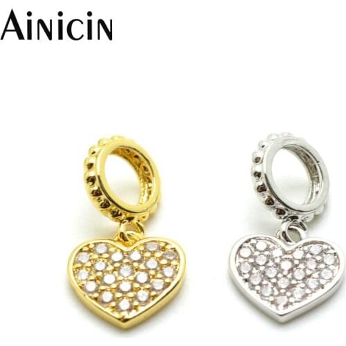 10pcs High Quality White Rhinestone Crystal Setting Heart Charms 5mm Diameter Hole Charms For Bracelet Making Materials
