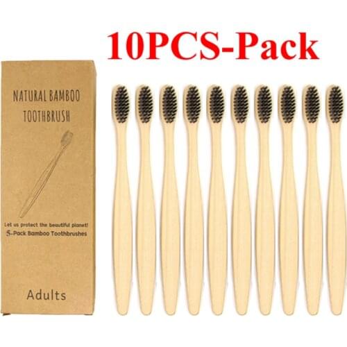 100% Natural 10Pcs Bamboo Toothbrushes Oral Health Teeth whitening Biodegradable Brush with Nylon Soft Bristles Ergonomic Handle