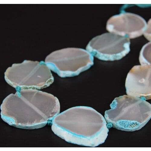 15.5"/strand Large Blue Natural Agates Druzy Freeform Slab Nugget Pendant Beads,Raw Gems Stone Slice Necklace Jewelry Supplier