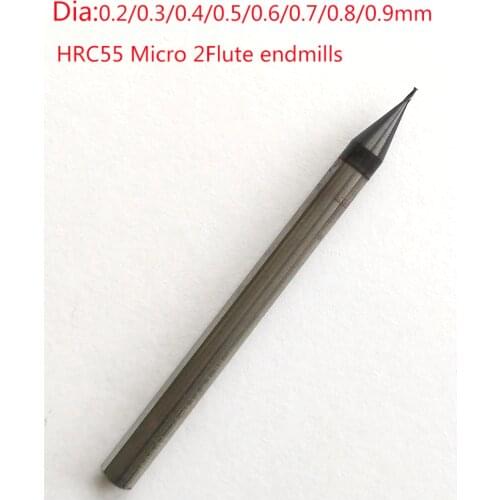 150pcs 0.5/0.6/0.7/0.8mm 2 flute HRC60 Micro Carbide Flat End Mill CNC Milling Router Bits