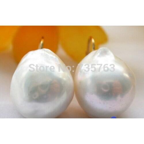 16MM baroque almost round white keshi reborn pearl earring