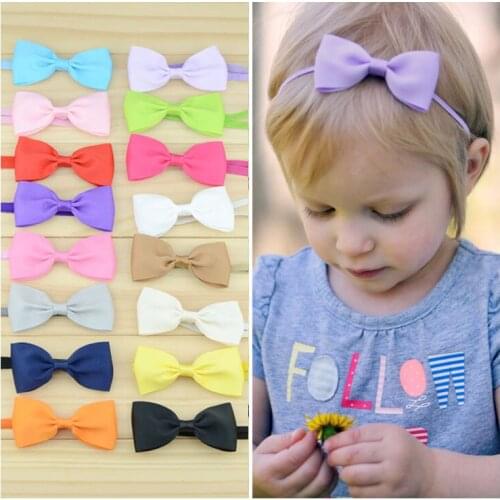 16 pcs/lot, 3" Ribbon Bow Headband on Skinny Elastic