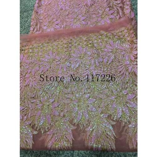 2017 Sequins and shinny mesh Lace Fabric African Guipure Lace fabric with Sequins High Quality French Lace Sequin Fabric