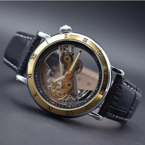 2021Luxury Design Transparent Case black Leather Strap Mens Watch Forsining Top Brand Luxury Automatic Skeleton Wrist Watches