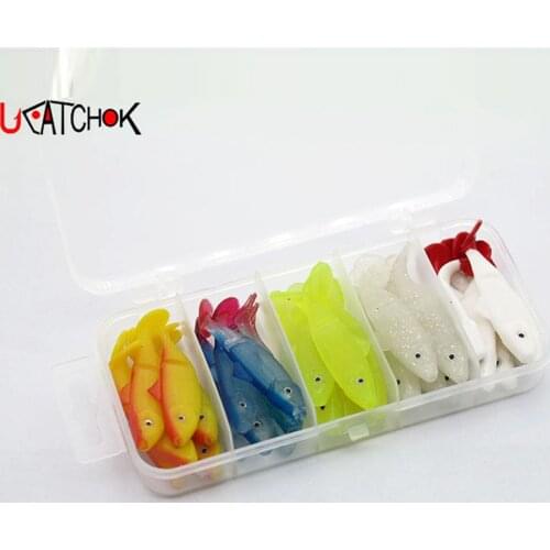 30pcs/box soft artificial soft fish 5.5cm/1.7g fish profile pesca set 5color combo lead hook bait mate luminous fishing tackle