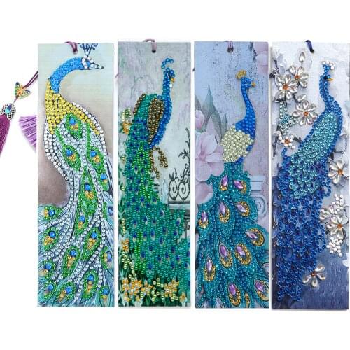 New 4pcs Diamond Painting Peacock Bookmarks Kits Diamond Art Cross Stitch Diamond Embroidery Kit Special Shaped Drill DIY Craft