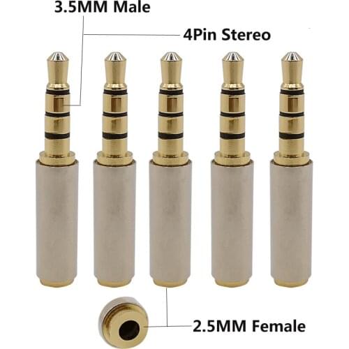 5PCS 2.5mm Female to 3.5mm Male 4Pin Stereo Audio Connector Jack Plug TRRS Video Adapter Headphone Converter