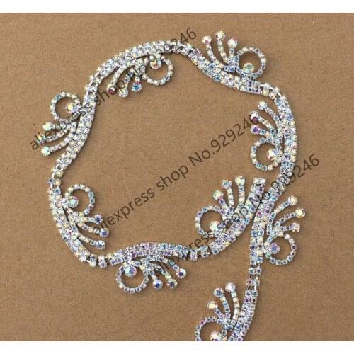 90cm/lot 2.3cm palm-shape delicate ab crystal rhinestone metal chain sewing-on garment dress clothing stone flower trimmings