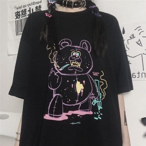 Black Bear Tshirt Streetwear Kawaii Oversized T Shirt Harajuku Cool Japan Cute Tops Casual Gothic Tshirt Funny Punk Tops Girl