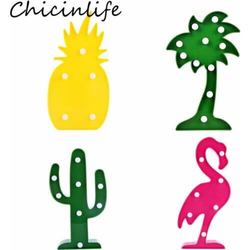 Chicinlife 1Pcs Pineapple Coconut Tree Flamingo Cactus Tree Shape LED Light Night Happy Birthday Tropic Summer Party Supplies