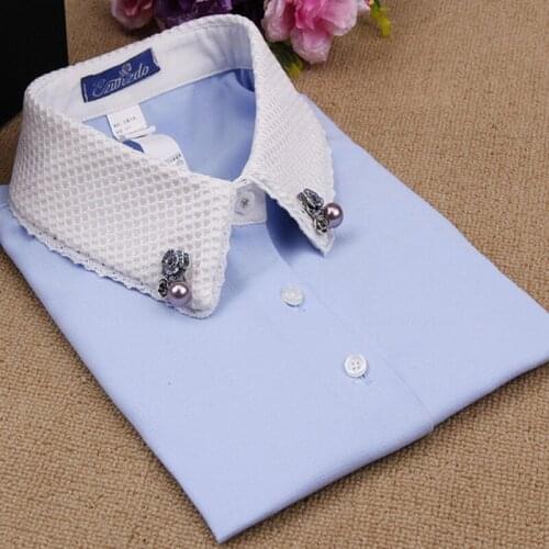 Spring new blue and white decoration fake Removable decorative crystal turn downn Shirt Decorative girl favouriate women gift