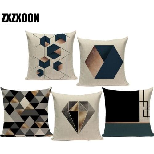 Decorative Throw Pillows Case 3D Geometric Black Blue Gold Polyester Cushion Cover for Sofa Home Car Couch Pillow Cover