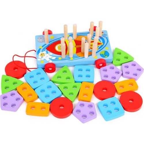 Geometric Shape Educational Toys Five Sets Of Column Trailers Wooden Toys for Children Early Education Building Blocks Toy