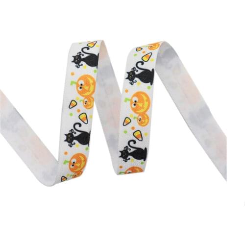 Halloween printed foe elastic for hair bands wholesale foe100yards per lot Fold Over Elastic Free shipping