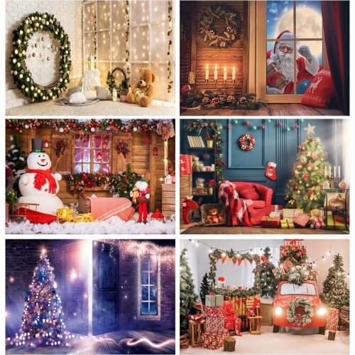 Photo Backdrop Christmas Tree Glitter Lights Teddy Bear Bedroom Scene Child Photography Background Photocall Photo Studio Props