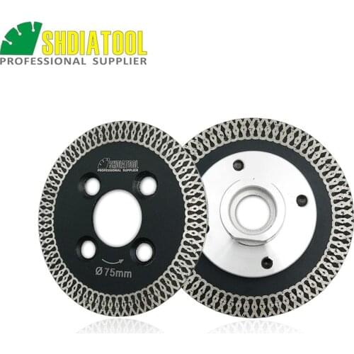 SHDIATOOL 1pc 75mm Hot pressed mini mesh turbo rim diamond blades with removable M14 flange and 1pc 75mm blade Caving blade