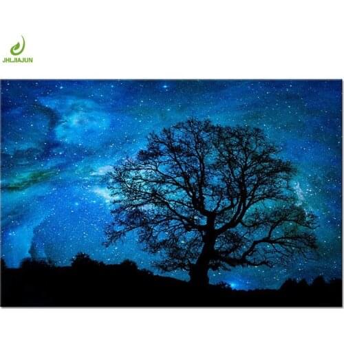 JHLJIAJUN Nordic Starry Sky Blue Tree Modular Painting Nordic Wall Art Print And Poster Dining Living Room Home Bedroom Decor