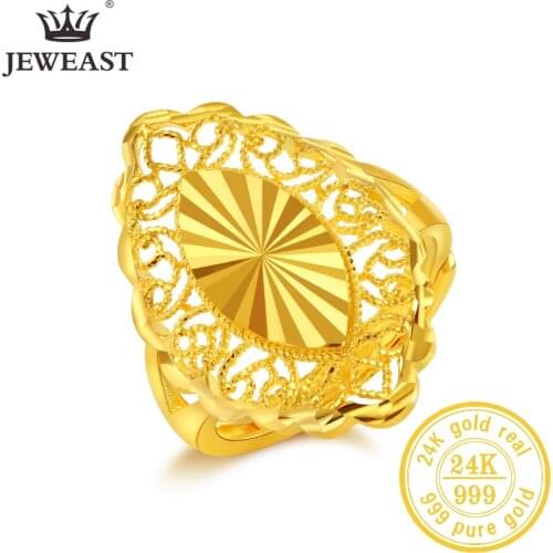 JLZB 24K Pure Gold Ring Real AU 999 Solid Gold Rings Elegant Shiny Heart Beautiful Upscale Trendy Jewelry Hot Sell New 2020