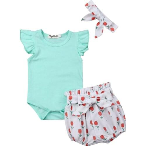 0-24M Newborn Baby Girls Floral Romper Pants Shorts Headband Outfits