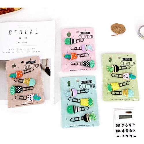 Creative Stationery Cartoon Green Plant Soft Rubber Silicone Color Paper Clip Bookmark Paging Paper Clip Set of FourPlanner Clip