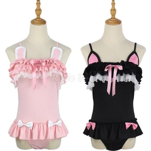 Summer Siamese Swimsuit Cosplay Costume Adult Women Three-dimensional Ears Ruffled Party Swimming Bodysuit XS-3XL C55M253