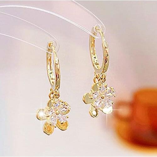 Ins Hot Sale Double Layer Metal Earrings 14k Real Gold Plating Simple Flower Trendy Earrings Jewelry for Women Exquisite Pendant