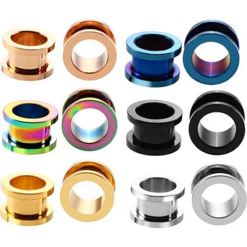 Lot 2 Piece Steel Screw Ear Flesh Tunnel Plugs Colorful Anodized Ear Gauge Expander Piercing Double Flared Ear Stretcher Jewelry