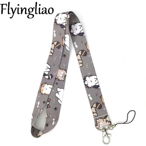 Cartoon cat Neck Keychain Necklace Webbings Ribbons Anime Cartoon Neck Strap Lanyard ID badge Holder Keychain Lanyards