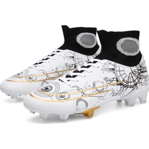 Men Football Soccer Cleats Boots Long Spikes TF Ankle High Top Sneakers Boy Soft Indoor Turf Futsal Sport Gym Shoes Male