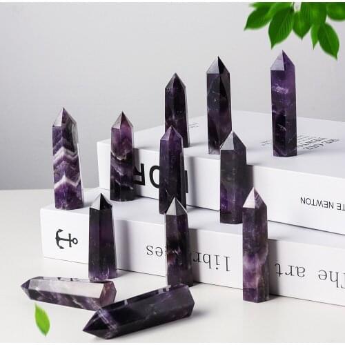 Natural Polishing Dream Amethyst Tower Healing Crystal Quartz Point Energy Minerals Ore Obelisk For Home Decor