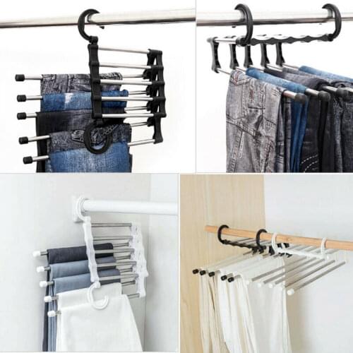 Newest Fashion 5 in1 Multi-functional Pants rack shelves ABS Stainless Steel Clothes Hangers Wardrobe Magic Hanger Dropshipping