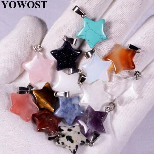 Wholesale 10Pcs/Lot 2021 Hot Selling Fashion Assorted Natural Stone Dangle Star Beads Charms Pendants For Jewelry Making QBV001