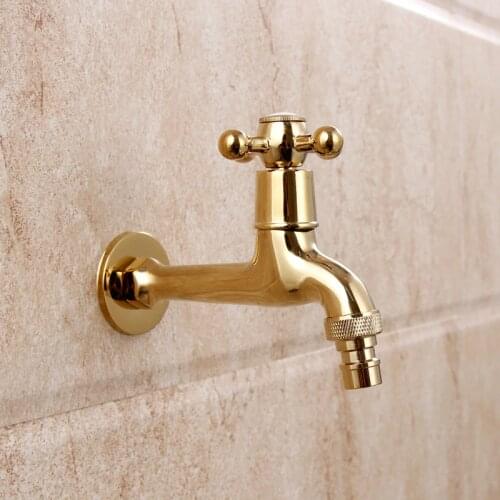 Outdoor Wall Faucet Grifos Para Lavabos Fashion Lengthen Gold Washing Machine Wall Single Cold Small Mop Pool Fast Open Faucet