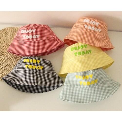 New Spring Summer Childrens Fisherman Hat Boys Girls Sun Hats Outdoor Toddler Kids Panama Beach Cap Simple Plaid Bucket Hats
