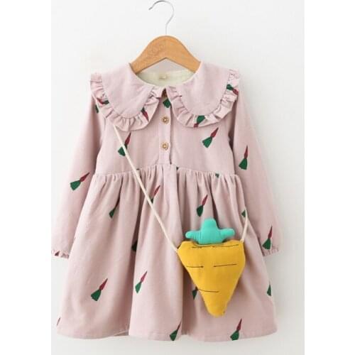 Baby kids girls dress Winter warm cotton fleece clothing dresses for girl children carrot print 3 Year fashion costume Clearance
