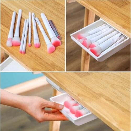 Under Desk Self-adhesive Under-drawer Storage Home Closet Organizer Pencil Tray Desk Makeup Brush Storage Drawer Organizer Box