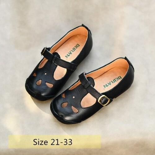 Girls sandals Genuine Leather Princess shoes Hollow water drops Childrens flat shoes Anti-kick Baby shoes