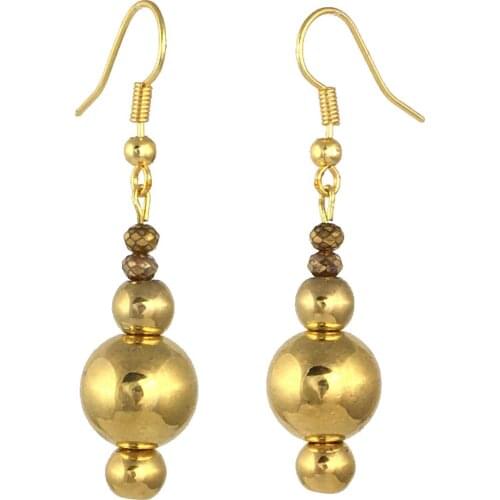 Earring Dangle And Drop 24k Gold Painted Glass Beaded Handmade Woman Fashion Jewelry Made In Turkey