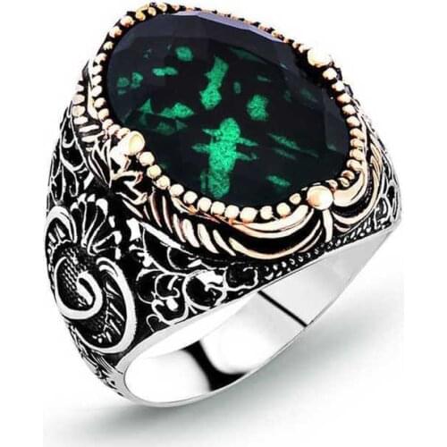 Tevuli 925 Sterling Silver Green Zircon Stone Mens Ring