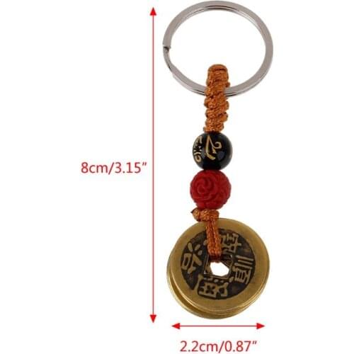 Fortune Chinese Feng Shui Antique Coins Keychain for Wealth and Success Jewelry P0RF