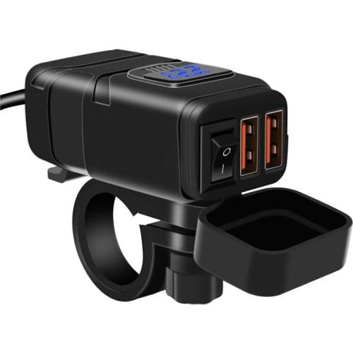 Waterproof Dustproof Dual USB Port Motorbike Motorcycle Charger Socket Black Square Power Adapter Real-time Voltage Monitoring