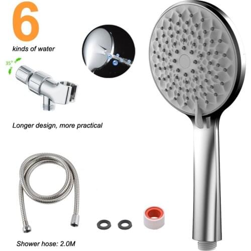 High Quality 6 Modes Hand Hold Shower Set Chrome Plated Rain Shower Head Sparyer With ABS Holder and 200CM Hose