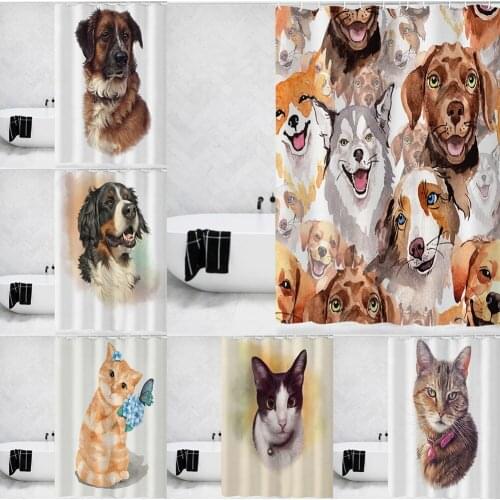 Funny Animal Cat Dog 3D Printed Bathing Shower Curtain Polyester Waterproof Fabric Bathroom Home Decor