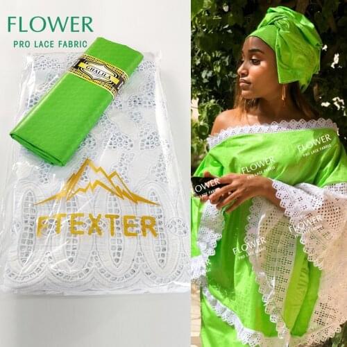 2.5+2.5 Yards White Swiss Voile In Switzerland And Green Bazin Riche Fabrics 2021 High Quality African Basin Senegal Dry Lace